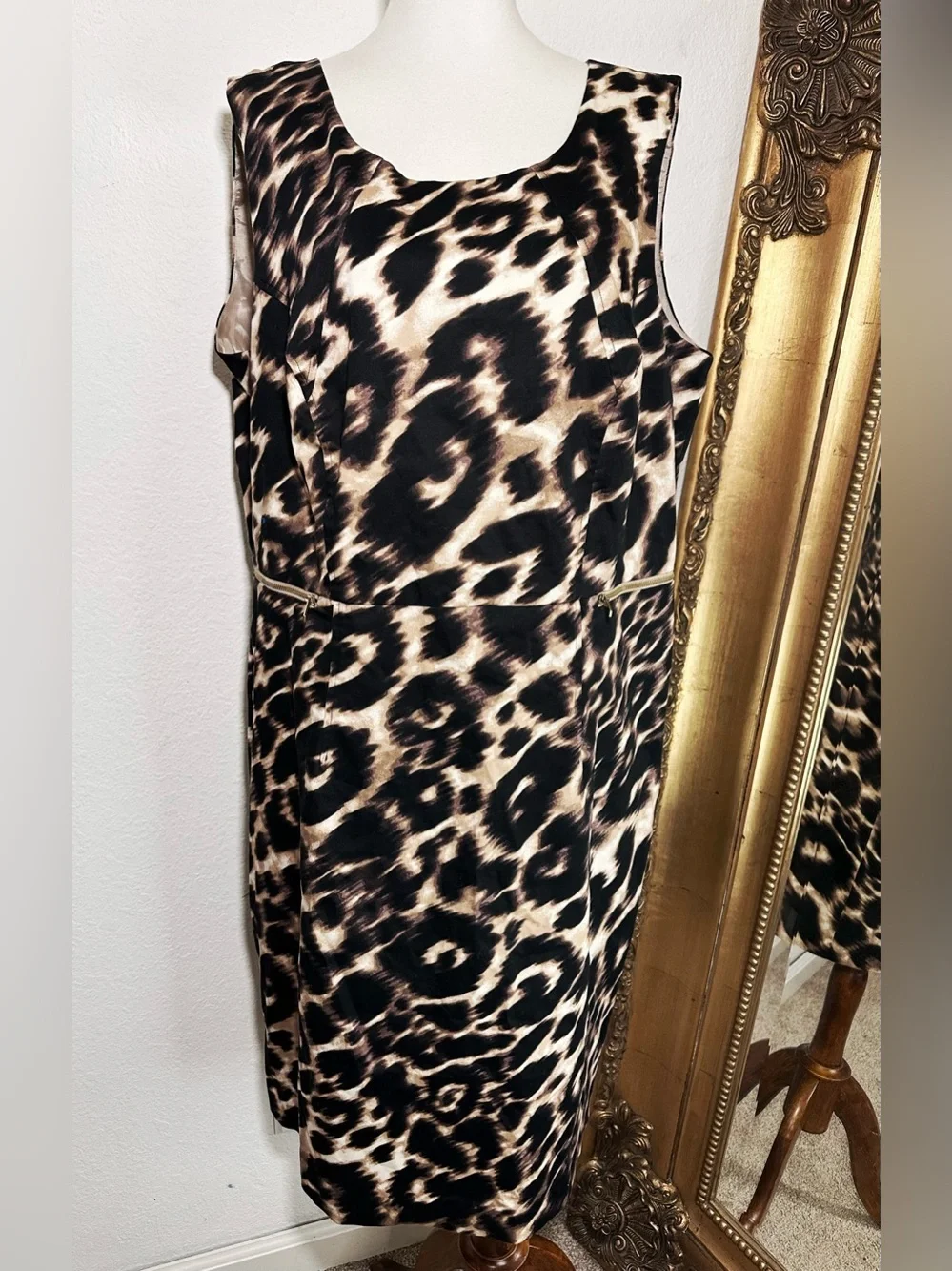 NWT Calvin Klein Sleeveless Sheath Dress in Brown/Stone Print Size 16W $139